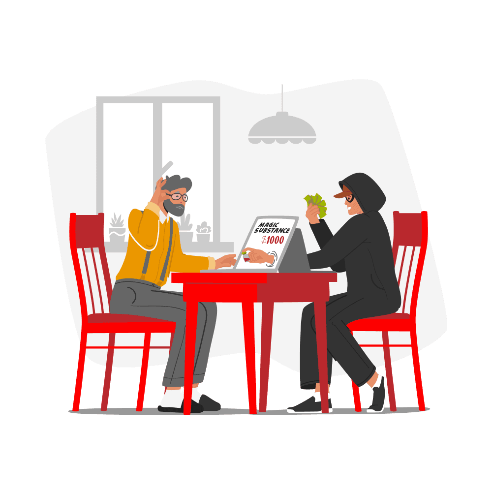 Illustration of two people, a man and a woman, sitting at a table in ...