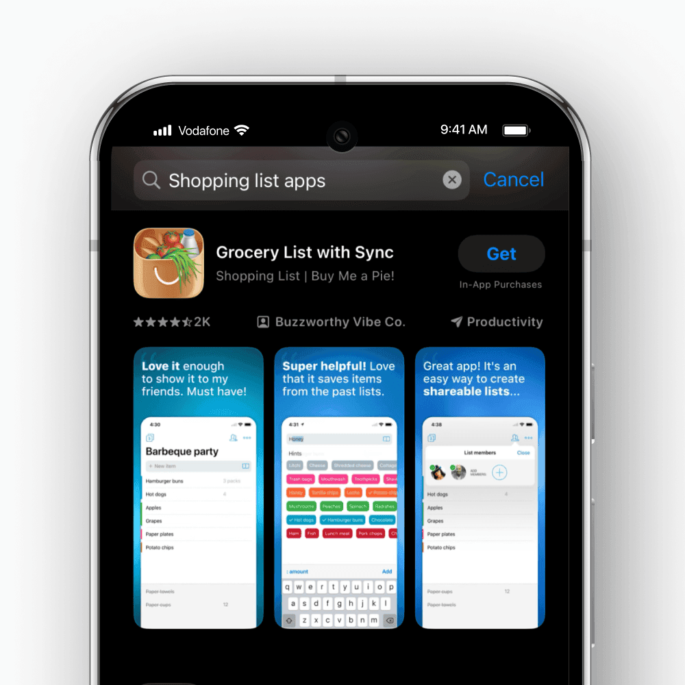 Shop App Listing Example appstore listing for shopping list apps